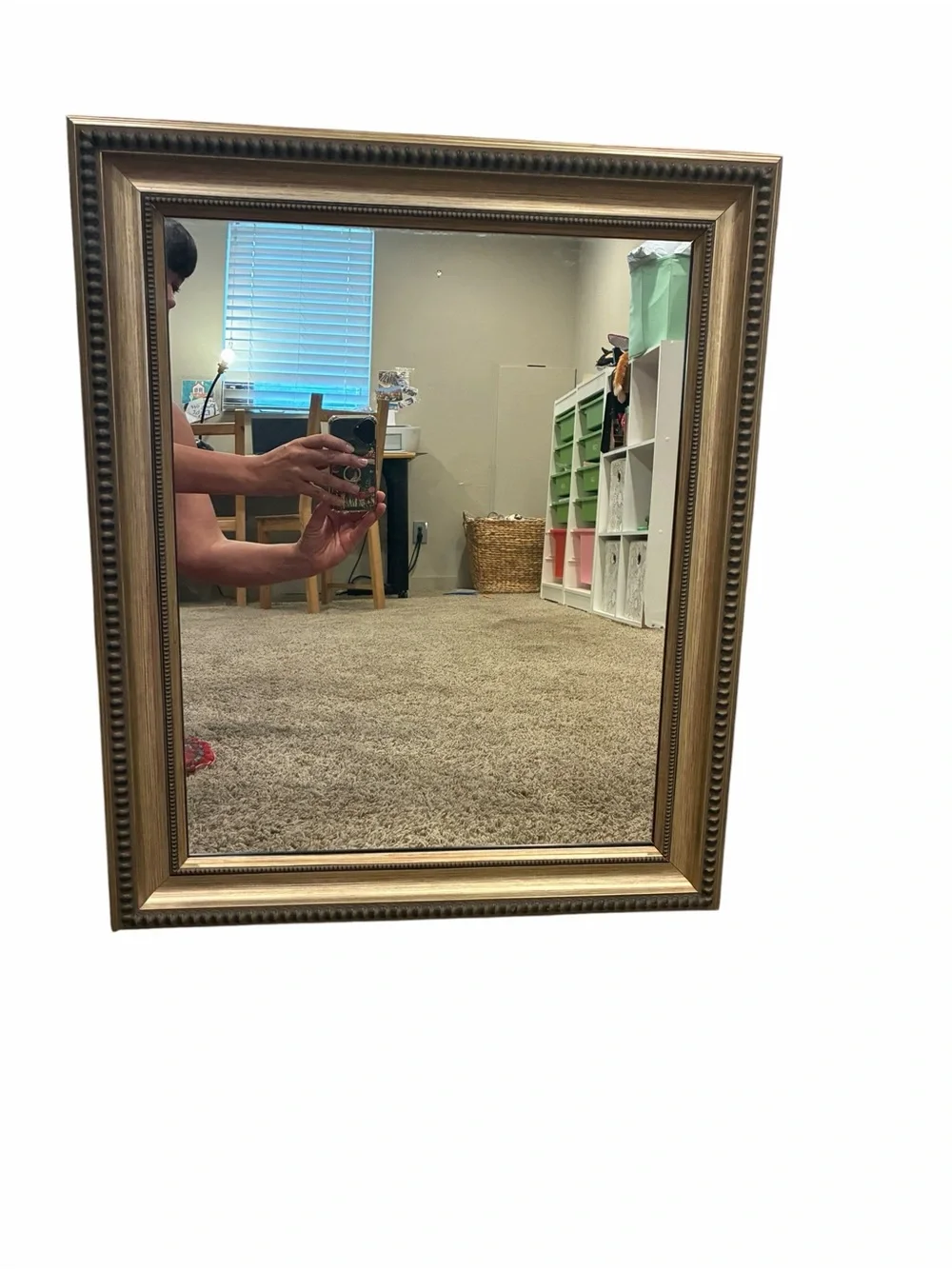 2 20.5”x24.5” vintage style wall mirrors feature a champagne gold frame